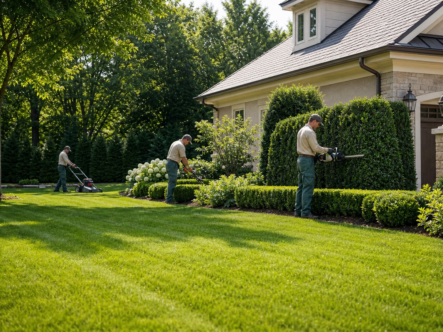 Professional lawn maintenance and hedge trimming